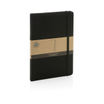 Libreta de materiales reciclados con elástico A5 hojas a rayas color negro vista con caja
