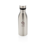 Botella de acero reciclado antifugas sin BPA 500ml color plateado vista con logo