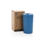 Taza termo de materiales reciclados con cierre antigoteo 300ml Vaccum color azul vista con caja