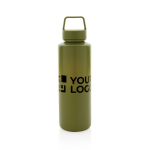 Botella de plástico reciclado personalizada con asa 500ml color verde oscuro vista de impresión