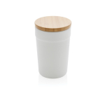 Vaso termo de plástico reciclado con tapa de bambú 300ml EcoBrew color blanco