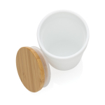 Vaso termo de plástico reciclado con tapa de bambú 300ml EcoBrew color blanco tercera vista