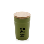 Vaso termo de plástico reciclado con tapa de bambú 300ml EcoBrew color verde oscuro vista de impresión