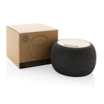 Altavoz Bluetooth de bambú y PET reciclado con sonido nítido NaturalBeat color gris oscuro vista con caja