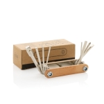 Herramienta personalizada Hex de madera con 8 funciones Multitool color madera vista con caja