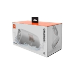 Altavoz Bluetooth de alta calidad con 20 horas de autonomía JBL Charge 5 color blanco vista con caja