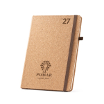 Agenda con tapa de corcho y vista semanal, hojas a rayas B5 color natural imagen con logo