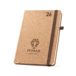 Agenda publicitaria con tapas de corcho y papel marfil A5 color natural imagen con logo