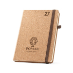 Agenda de tipo corcho con plan diario y hojas a rayas A5 color natural imagen con logo