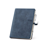Agendas 2025 personalizadas de imitación piel con boli A5 Memory color azul cuarta vista