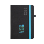 Agenda personalizada barata poliéster con goma a color A5 vista principal