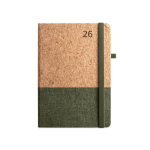 Agenda A5 personalizada de corcho y lino con elástico A5 color verde oscuro primera vista