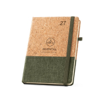 Agenda A5 personalizada de corcho y lino con elástico A5 color verde oscuro imagen con logo