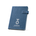Agenda con cierre elástico y marcapáginas, vista diaria A5 color azul imagen con logo