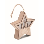 Estrella navideña de madera decorada con luz y cordón para colgar color madera segunda vista