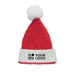 Gorro navideño de acrílico elástico suave con puño y borla color rojo vista de impresión
