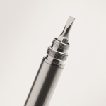 Bolígrafos personalizados de acero con miniherramientas tinta azul color negro vista fotografía septima vista