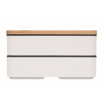 Fiambrera de 2 pisos plástico reciclado con separador y cubiertos 800ml color blanco sexta vista