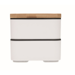 Fiambrera de 2 pisos plástico reciclado con separador y cubiertos 800ml color blanco septima vista