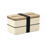 Fiambrera de 2 pisos plástico reciclado con separador y cubiertos 800ml color beige