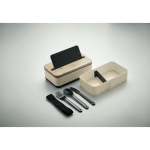 Fiambrera de 2 pisos plástico reciclado con separador y cubiertos 800ml