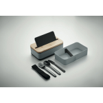 Fiambrera de 2 pisos plástico reciclado con separador y cubiertos 800ml