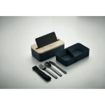 Fiambrera de 2 pisos plástico reciclado con separador y cubiertos 800ml