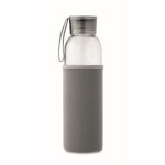 Botella de cristal reciclado con funda y tapón antifugas 500ml color gris oscuro cuarta vista