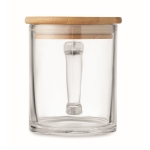 Tazas personalizadas de vidrio reciclado con tapa de bambú 300ml color transparente septima vista