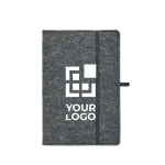 Libreta corporativa fieltro RPET con papel reciclado A5 hojas a rayas color gris oscuro vista de impresión