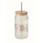 Tarro impreso con imagen para cóctel con pajita de acero y tapa 400ml color blanco transparente vista principal segunda vista