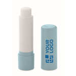 Bálsamo labial vegano sabor vainilla y FPS10 en estuche ABS reciclado color azul claro vista de impresión