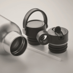 Botella antifuga con 2 tapones intercambiables y pajita 700ml color verde oscuro vista fotografía septima vista