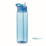 Botellas promocionales tritán antifugas con pajita para deporte 650ml color azul transparente