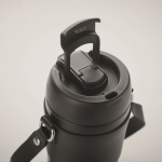 Vaso antifugas de acero inoxidable con tapa, pajita y correa 700ml color negro vista fotografía tercera vista