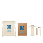 Set de dibujo para niños con colores, lápiz, goma, regla y sacapuntas color beige vista de impresión