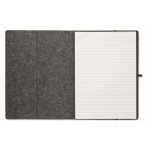 Portadocumentos en fieltro RPET con bloc y portabolígrafo A4 color gris oscuro cuarta vista