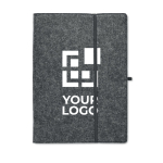 Portadocumentos en fieltro RPET con bloc y portabolígrafo A4 color gris oscuro vista de impresión