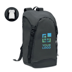 Mochila para empresa en poliéster 190T reflectante y repelente al agua color negro vista de impresión