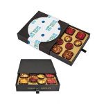 Cofre de 12 chocolates premium semienvueltos con 4 sabores distintos color negro vista principal