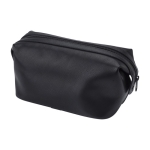 Neceser de cuero con cremallera y dos botones de cierre laterales color negro segunda vista