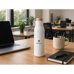 Botella térmica de acero inoxidable antifugas con tapa de bambú 500ml color blanco segunda vista