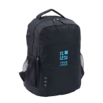 Mochila publicitaria de poliéster 600D con varios bolsillos exteriores color negro vista de impresión