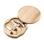 Set para cortar quesos con tabla de madera en estuche circular color marrón segunda vista