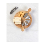 Set para cortar quesos con tabla de madera en estuche circular primera vista
