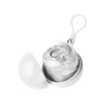 Poncho de plástico plegado en pelota redonda con mosquetón color blanco cuarta vista