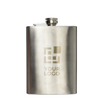 Petaca promocional de acero inoxidable con tapón a rosca 240ml vista de impresión