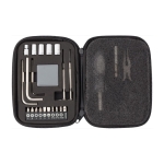 Set de herramientas corporativas en estuche de cuero sintético color negro tercera vista