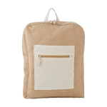 Mochila hecha de yute y algodón con bolsillo y cremallera frontal color natural tercera vista