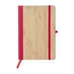Cuaderno con tapa de bambú y cuero sintético A5 hojas a rayas color rojo primera vista